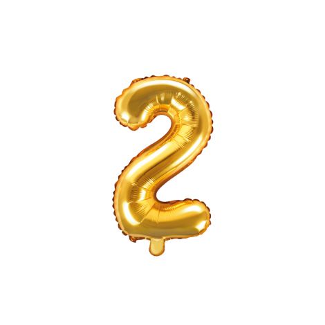Balon foliowy na hel Cyfra "2", 35 cm, złoty